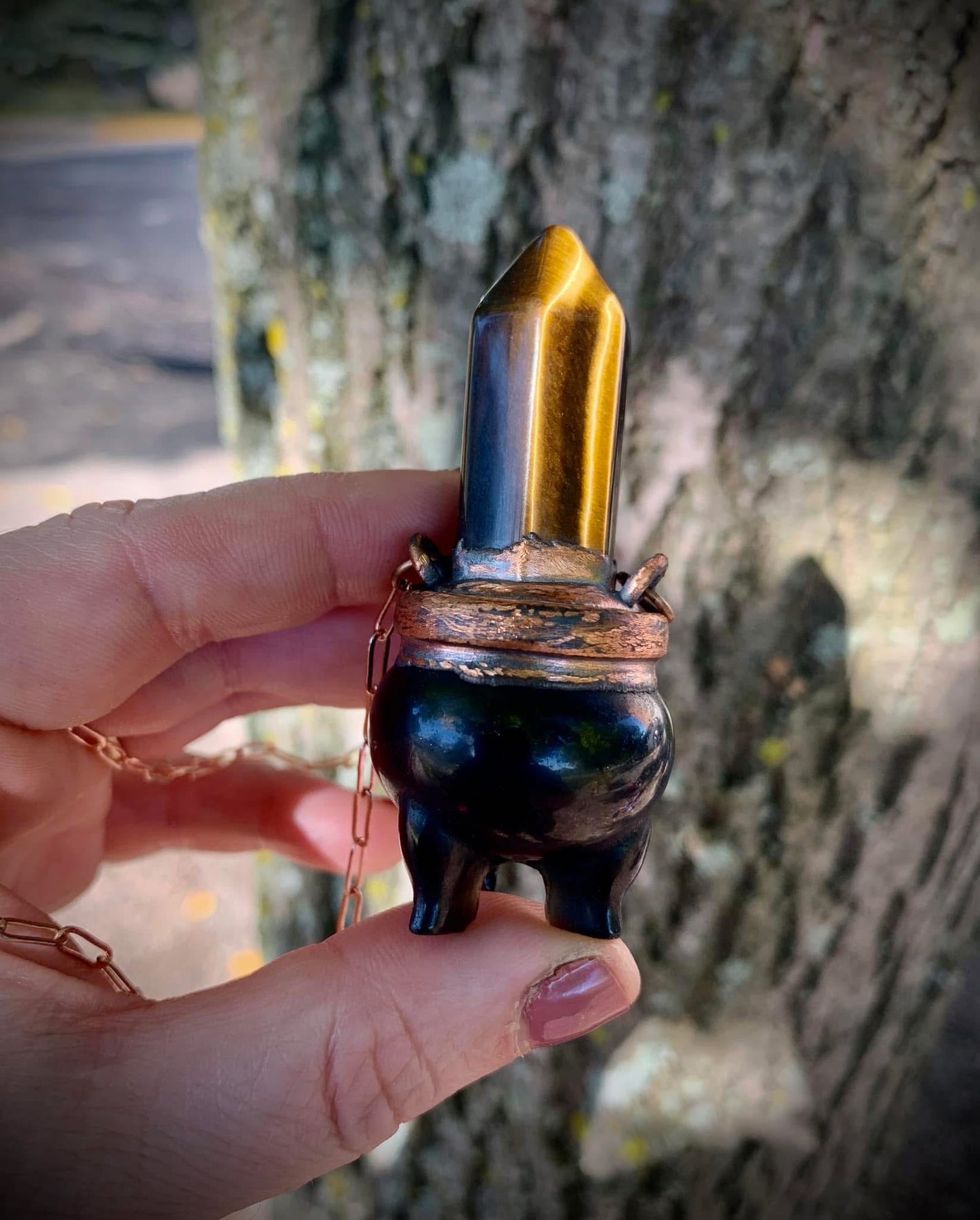 Electroformed cauldron pendant